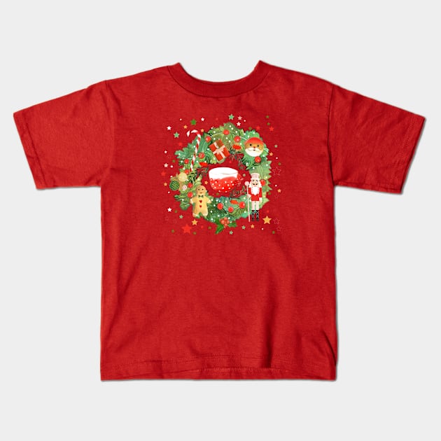 Chritsmas wreath Kids T-Shirt by Mimie20